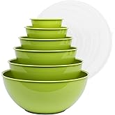 BoxedHome BPA Free Plastic Round Mixing Bowl with Lids, 12 Pack Nesting Bowls with Lids Set, Microwave and Dishwasher Safe Prep & Serving Bowls Great for Mixing, Baking, Serving (Light Green, 12pcs)