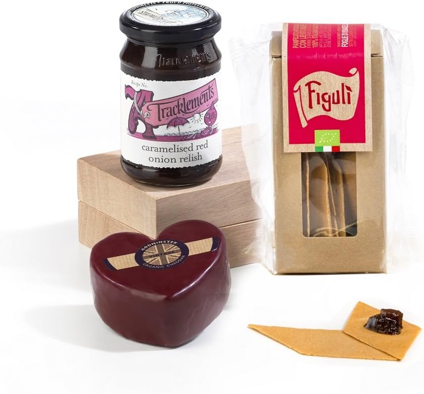 Xmas Heart Cheese, Chutney & Cracker Lovely Gift - Free UK delivery