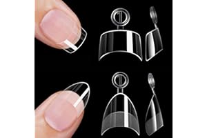 HWHUNO 480Pcs Extra Short Half Cover Almond &Tapered Square Nail Tips Gel x Clear Set,2 Shape Pre Shape XXS for Manicure Art Home DIY Salon 12Sizes