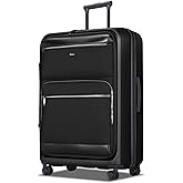 Pirtecin 28 Inch Luggage with Spinner wheels, Expandable Hybrid Soft Front & Hard Shell Large Checked Luggage with TSA Lock, Black