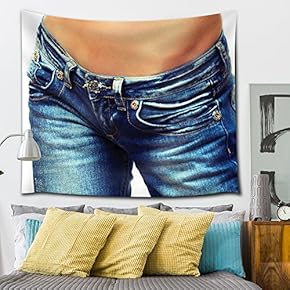 Exotic Model Posing for The Camera in Faded Blue Jeans - Fabric Tapestry, Home Decor - 51x60 inches