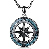 KoyeKei Black Compass Necklace Graduation Gifts for Men 925 Sterling Silver Compass Pendant Birthday Gifts for Father Him Boyfriend