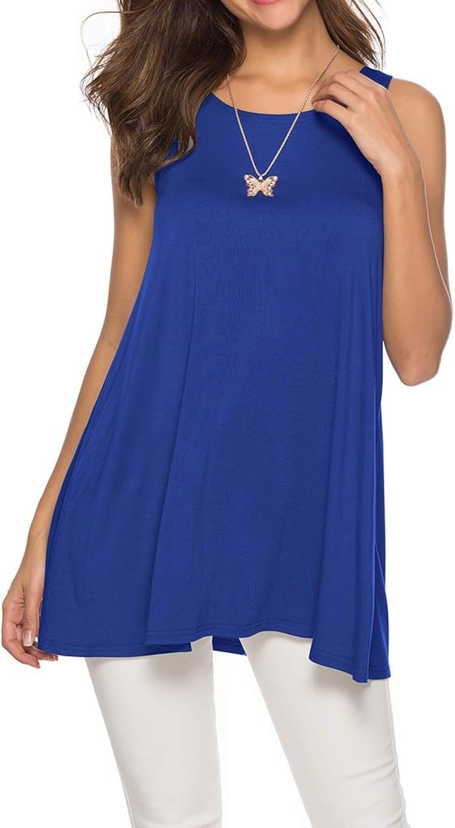CEASIKERY Women's Sleeveless Tunics Women Flowy Tunic Tank Tops for Leggings (Medium, Blue