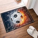 NYMB Sports Decor Soccer Ball on Fire Water Flame Bath Rugs, Non-Slip Floor Entryways Outdoor Indoor Front Door Mat,60x40cm Bath Mat