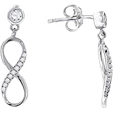 Sterling Silver Womens Cubic Zirconia Infinity Dangle Earrings