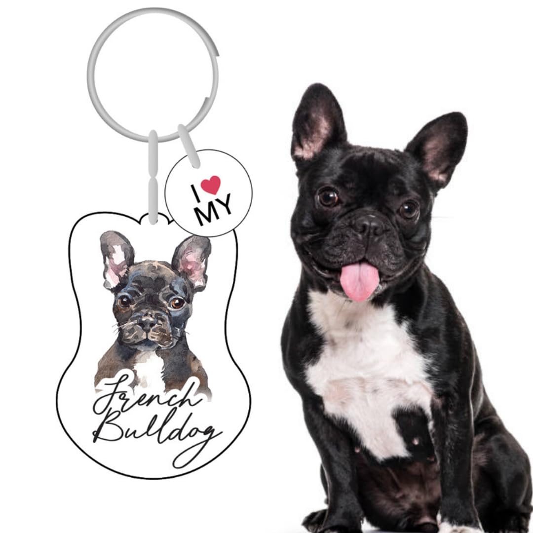 Splosh Pet Keyring French Bulldog - Personalised Dog Key Ring and Chain - Customised Gifts for Dog Lovers - Accessories and Key Tags (PTK008)