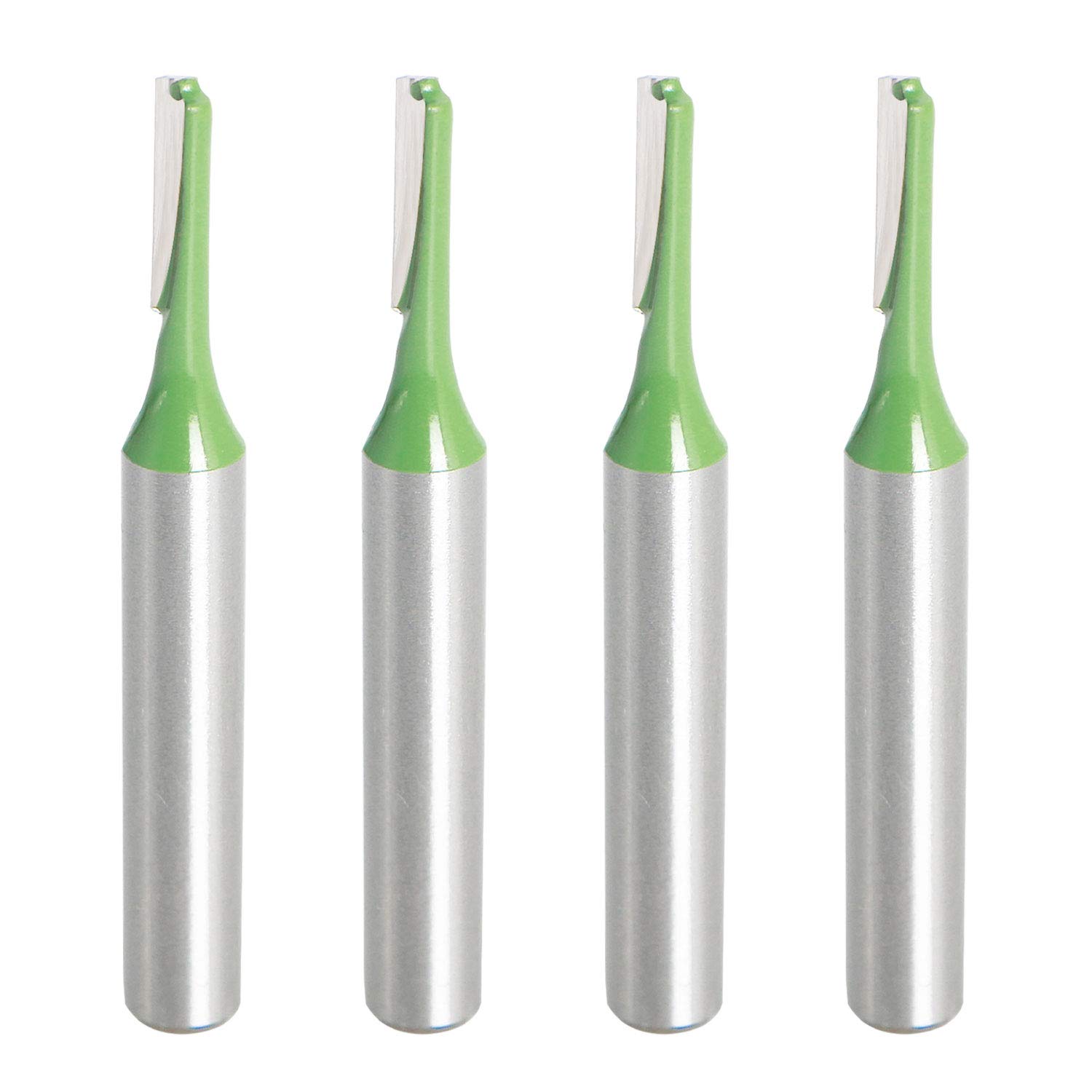 Aopin Router Bit 1/8" Cutting Dia 6mm Shank Dia Double Flute Straight Bit Carbide for Woodworking Milling Cutter Tool, Green, Silver, 4Pcs
