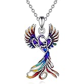 YAFEINI Phoenix Pendant Necklace 925 Sterling Silver Jewelry Gifts for Women Mom (Rainbow)