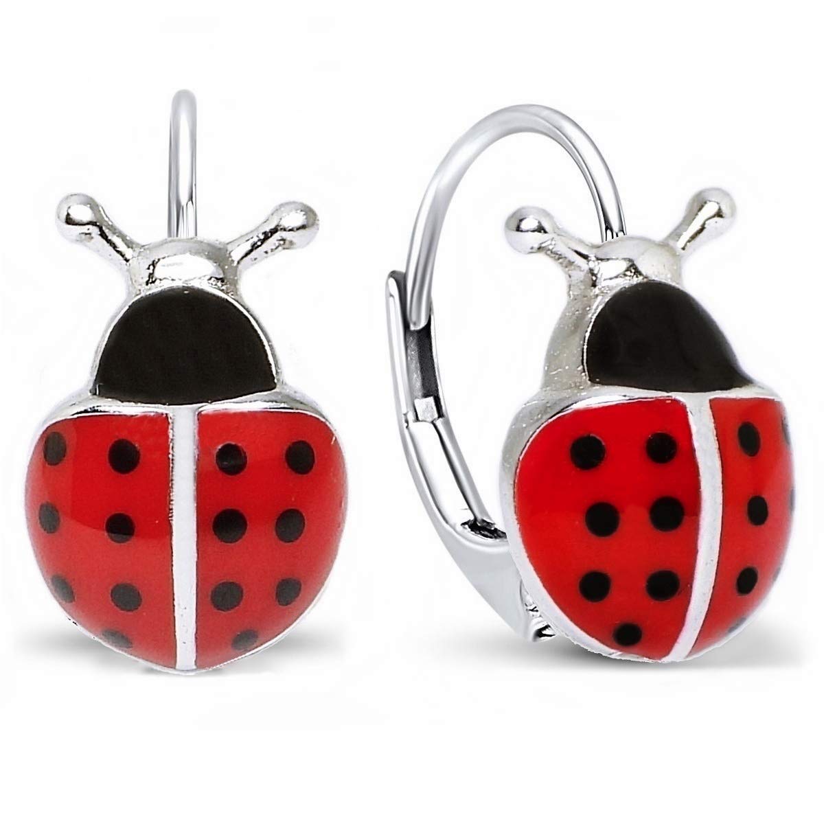Ladybird French Hook Earrings 925 Real Silver Women Children Stud Earrings, Enamel