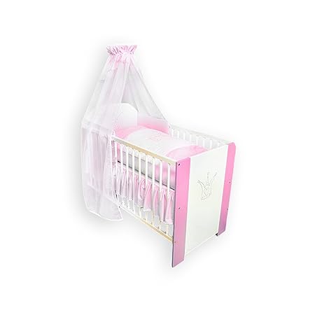 Kinderbett Babybett Krone rosa 120x60, inkl. Matraze, Bettwäsche, Himmel