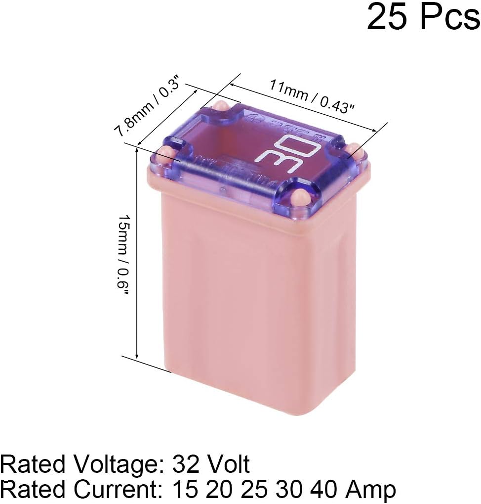 sourcing map Automotive Mini Cartridge Fuse Set 32V 15A 20A 25A 30A 40A Female Terminal for Car Truck Vehicle 25pcs - Image 3