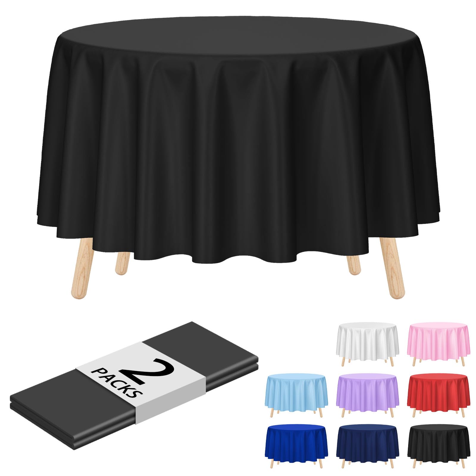 Photo 1 of Kopokita 2 Pack Black Round Disposable Plastic Tablecloths 84 inch Party Table Covers