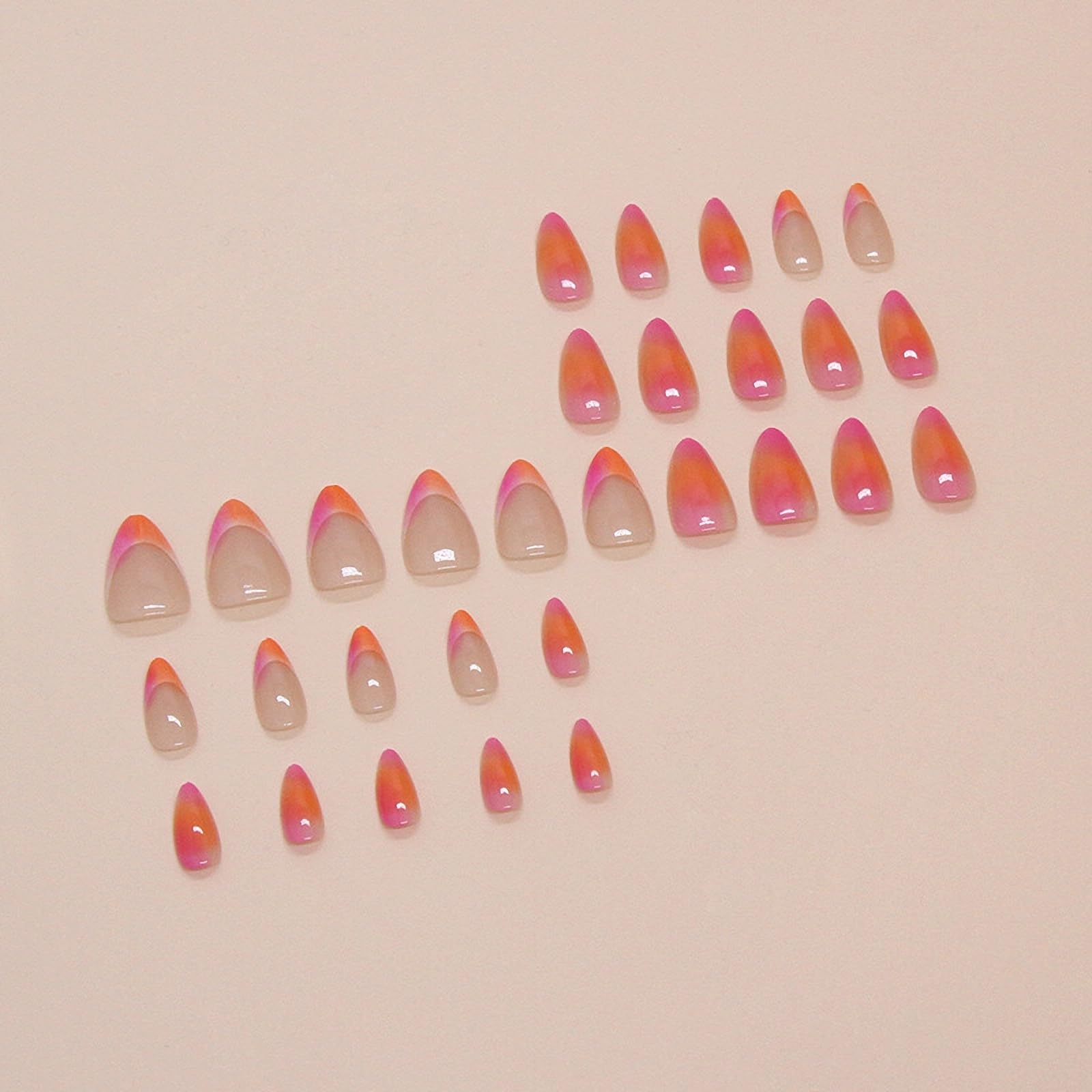 MERVF Almond Press on Nails Medium Fake Nails Ombre French Tip Glue on Nails Purple Orange Gradient Design Press ons Aura Stiletto Acrylic False Nails Glossy 24pcs - Image 3