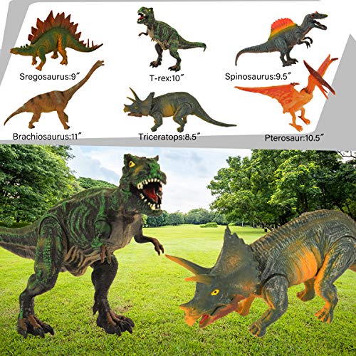 Adjustable Dinosaur Toys, 6 Pack 11" Large Plastic Dinosaur Figures, Non-toxic Tasteless Dinosaur With Movable Parts Function, Highly Detailed Realistic Dinosaur Set for Kids Educational Dinosaur Toys