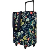 UXMEP Rolling Shopping Tote Bag with Wheels, Foldable Grocery Cart Bag, Collapsible Utility Tote for Market, Shopping, Laundry &amp; Travel, Stylish Patterned Gift for Women, Mom &amp; Seniors, Bird, L
