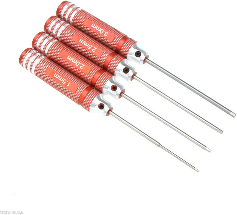 Titanium Nitride TiNi Hex Driver Wrench 4Pcs Set 1.5mm/2mm/2.5mm/3.0mm Red