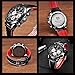 Watch Men Leather Luxury Brand Business Casual Date Chronograph Waterproof Sports Military Quartz Watches (Black red)