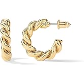 PAVOI 14K Gold Plated Twisted Rope Round Hoop Earrings in Rose, White and Yellow Gold