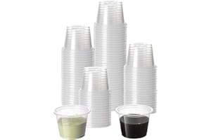HOMIP 200Pcs 1oz Disposable Plastic Portion Cups (No Lids), Small Mini Sauce Cups for Portion Control, Salad Dressing Cups, Airtight and Stackable Condiment Cups for Party, Holiday and Daily Use
