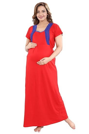 Cotton Solid Women Maternity Gown for Feeding - Multicolor - Free Size