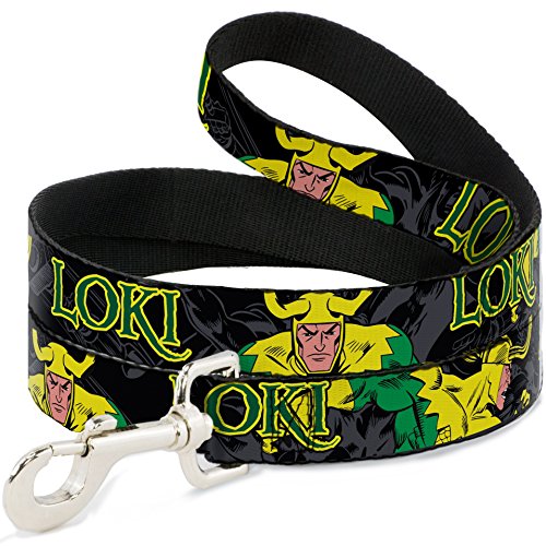 Buckle-Down Pet Leash - LOKI in Action Black/Gray/Yellow/Green - 4 Feet Long - 1
