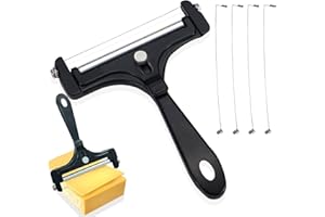 Adjustable Cheese Slicer with 4 Extra Wires Replacement, Hand Held Wire Cheese Cutter Shaver, Heavy Duty Aluminum Alloy Chees