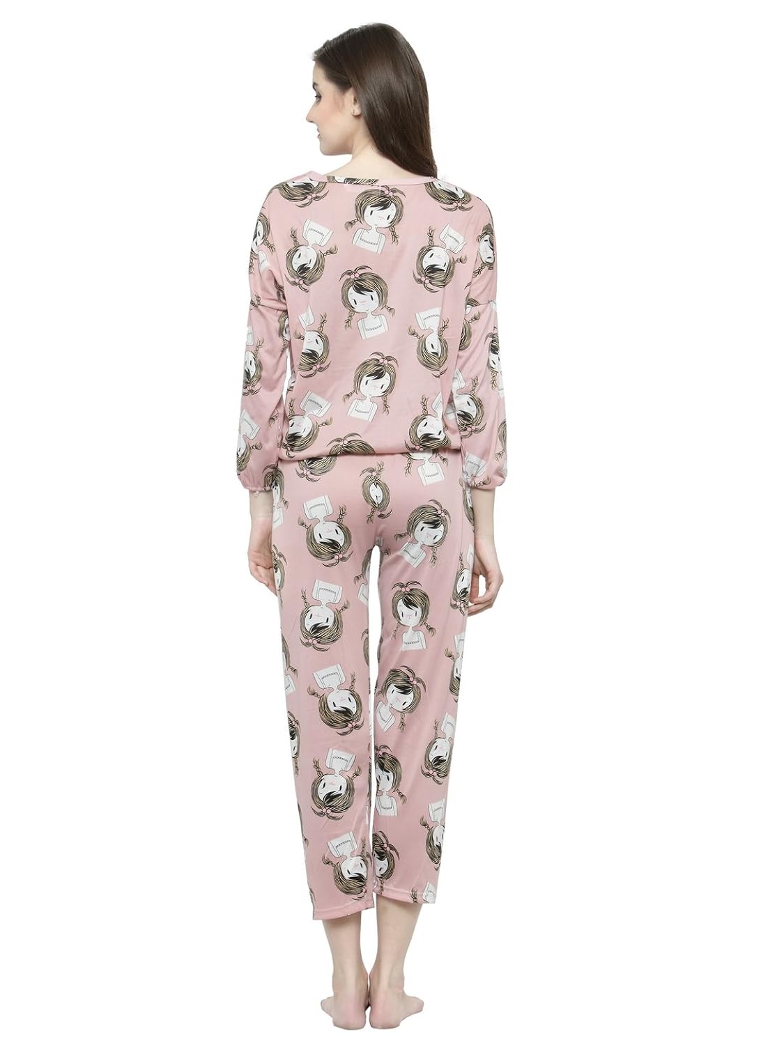 n-gal women peach printed nightwear pajama loungewear set - nayn52-peach