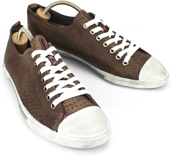 Amazon プラダ アウトレット メンズ パンチングレザースニーカー ブラウン Size7 5 26 5cm Cv6003 並行輸入品 スニーカー