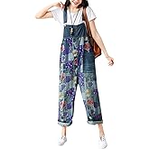Bigasset Women's Baggy Overalls Printed Jumpsuit Rompers Pants with Pockets