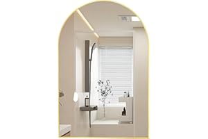 PUZONJIG Arched Mirror 20"X30" Arched Gold Mirror Bathroom Gold Wall Mirror Arch Modern Farmhouse Vanity Mirror Curved Arch Hanging Mirror Brushed Metal Frame for Bedroom Living Room DéCor