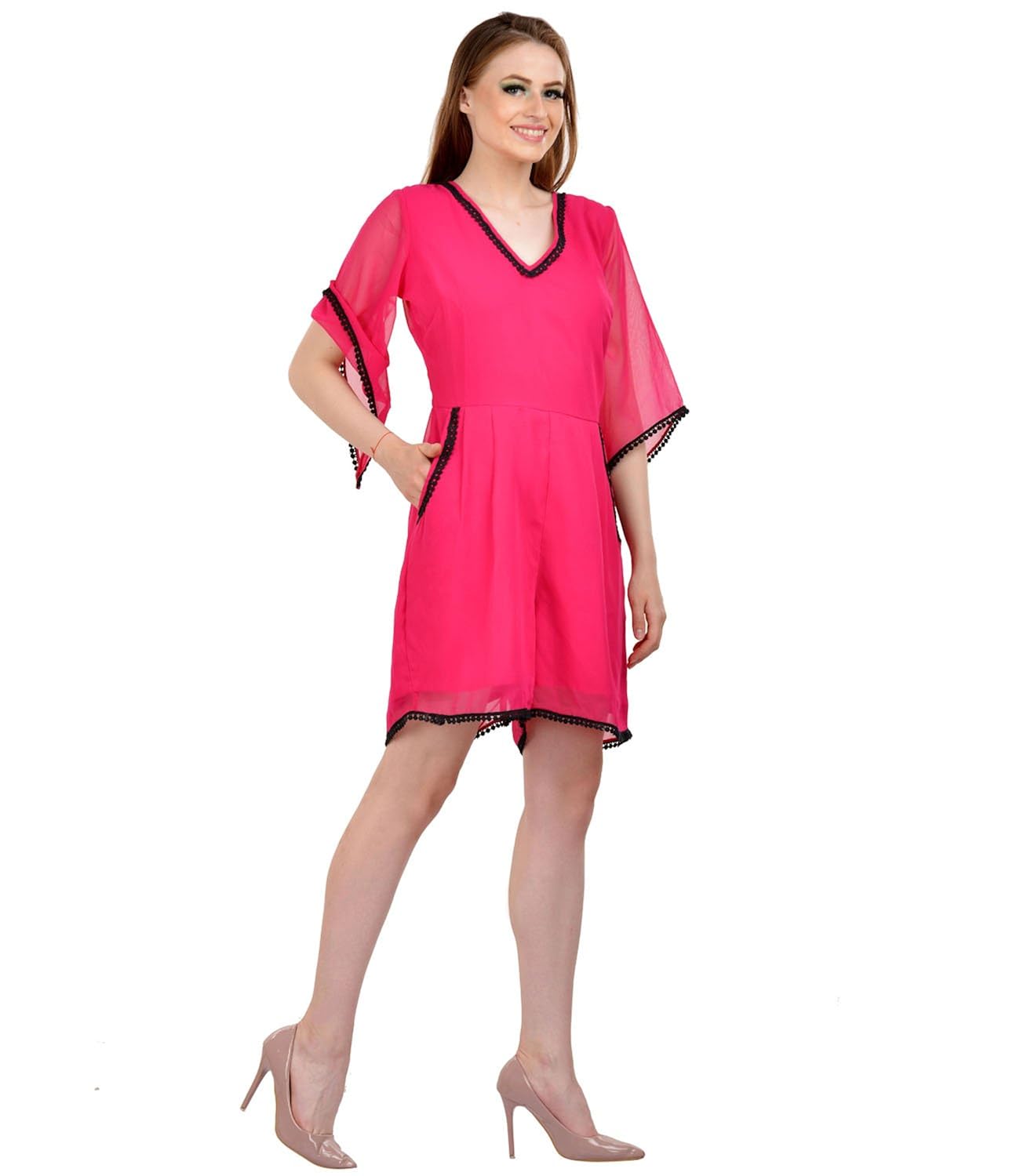 karmic vision women's georgette pink jumpsuit