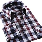 Soojun Men's Plain Long Sleeve Plaid Flannel Dress Shirt