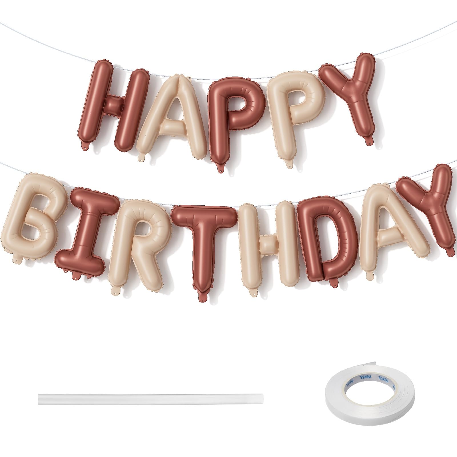 Happy Birthday Balloon Banner - 16 Inch Nude Brown Tan Foil Balloons, Beige Neutral Bunting Letter Balloons for Boys Men Party Decorations Supplies — image 1