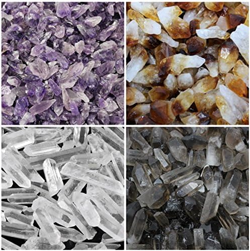 Amethyst, Citrine, Smokey and Clear Quartz Crystal Points Combo Lots (4 oz, 1/4 lb) by Rainbowrecords239