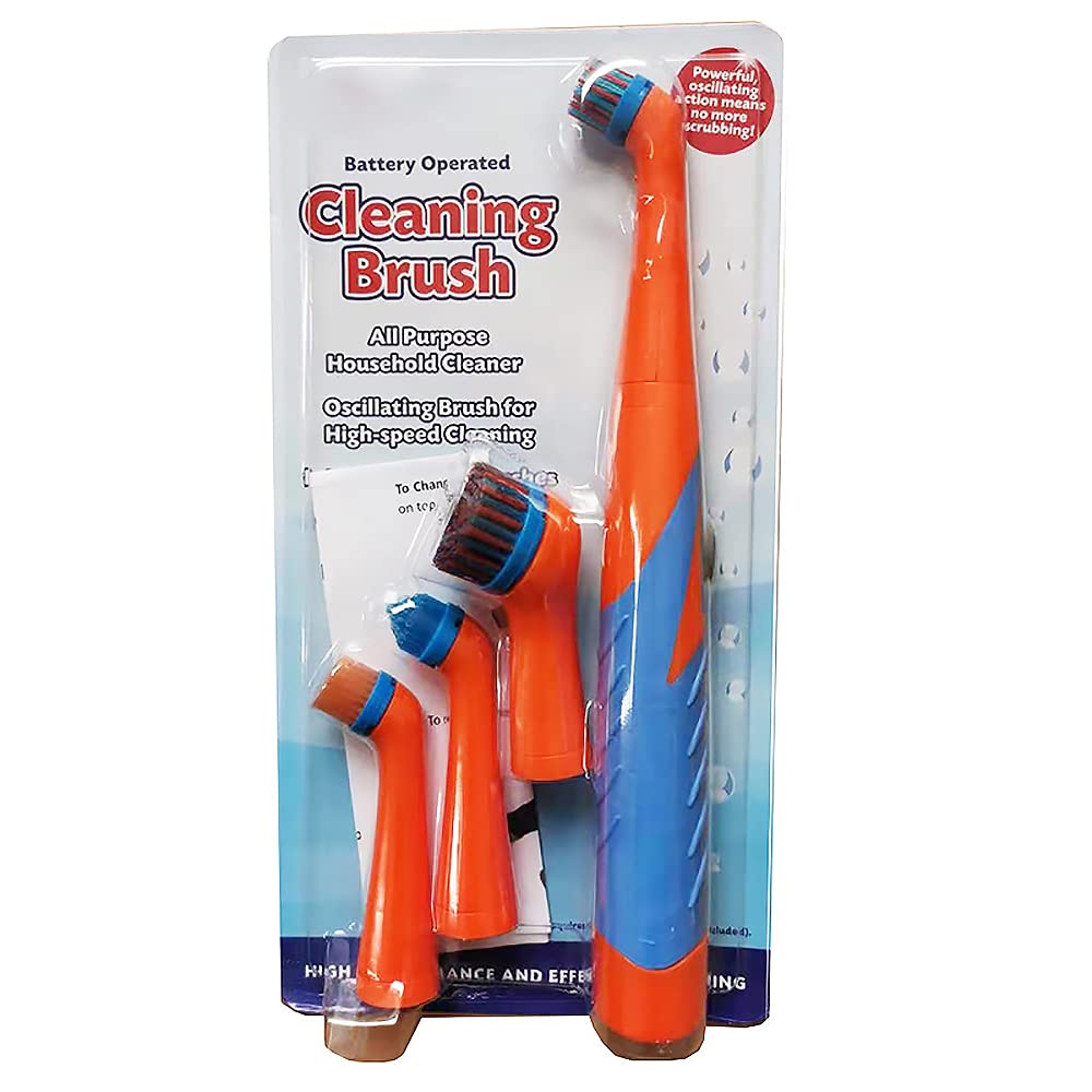 tooloflife Electric Cleaning Brush Set, Electric Spin Scrubber Household Brushes with 4 Heads, for Home Bathroom Floor Tub Shower Tile (Orange and Blue)