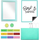 Mymazn Locker Accessories Kit Magnetic Mirror for School Locker Mint Blue | 14 Pcs Includes Locker Mirror, Whiteboard, Pen Holder, Magnetic Labels &amp; Locker Magnets. Fits School Lockers Office