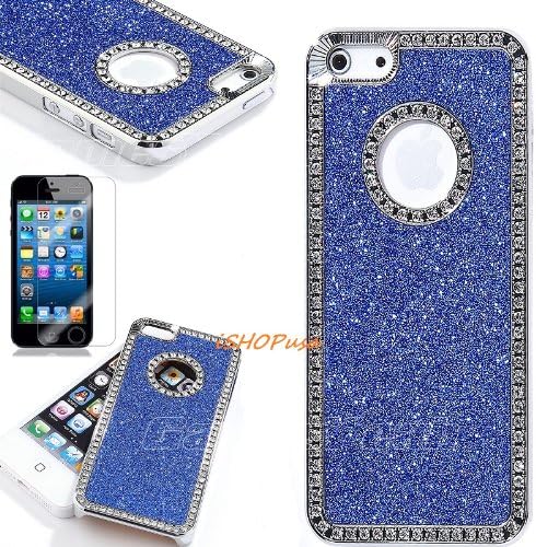 NEW!!! Luxury Bling Glitter Diamond Chrome Rhinestone Hard Case For iPhone 5 5G (ROYAL BLUE)
