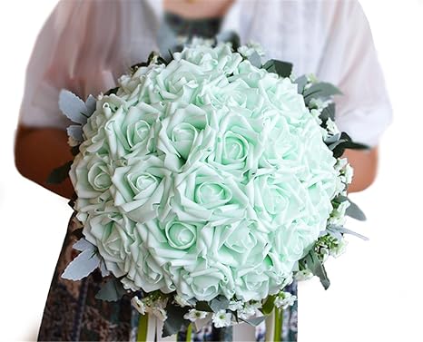 Amazon Kuki Shopハンドメイドromantic Peバラw グリーン葉ウェディングブーケフリー Matching手首コサージュブライダルholdingブーケブライダルthrow Bouquetブーケ結婚式装飾花 グリーン 造花 オンライン通販