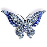 Rhinestone Butterfly Brooch Pin for Women Girls Fashion Exquisite Big Blue Crystal Empress Monarch Winged Brooches Lapel Pins Elegant Dress Accessories Wedding Christmas Birthday Jewelry Gift