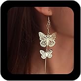 Iaceble Boho Butterfly Tassel Dangle Earrings Long Butterfly Earrings Gold Hollow Butterfly Drop Earrings Large Butterfly Dangling Earrings Jewelry for Women