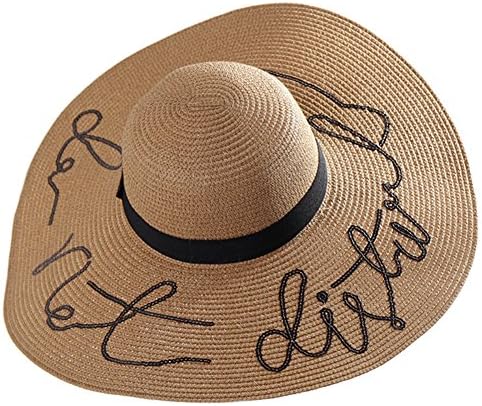 Etaclover Embroidered Floppy Sun Hat Large Brim Straw Hat with Sequin Slogan for Women's/Teens