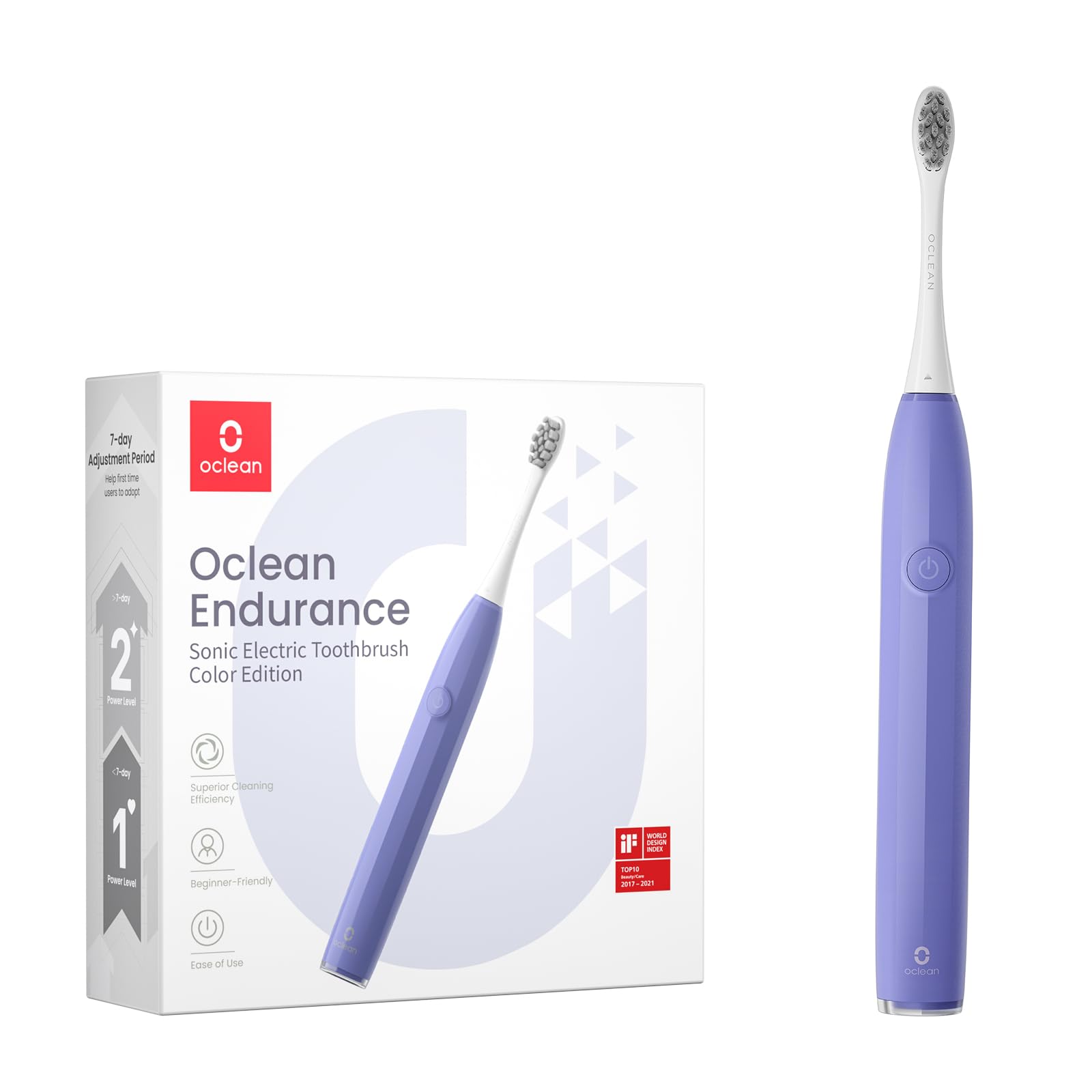Oclean Sonic Electric Toothbrush, Adults, Purple, 72000 Movements, 2 Modes, Rechargeable, Travel-Friendly, 1 Toothbrush, 1 DuPont Brush Head, 1 Charging Cable, 1 Manual