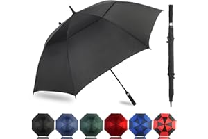 LLanxiry Automatic Open Golf Umbrella 54/62/68/72 Inch, Extra Large Windproof Vented Double Canopy Stick Umbrella, 210T Pongee Waterproof SPF 50+, Fiberglass Ribs, EVA Grip for Golf & Commute