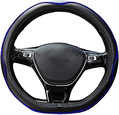 ISTN Microfiber Leather Car Steering Wheel Cover 15 inch D Shape Black/Blue