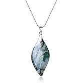 COAI 925 Sterling Silver Moss Agate Leaf Pendant Necklace