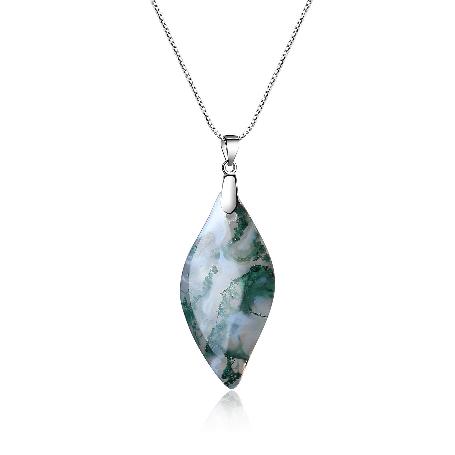 COAI 925 Sterling Silver Moss Agate Leaf Amulet Pendant Necklace for Women — image 1