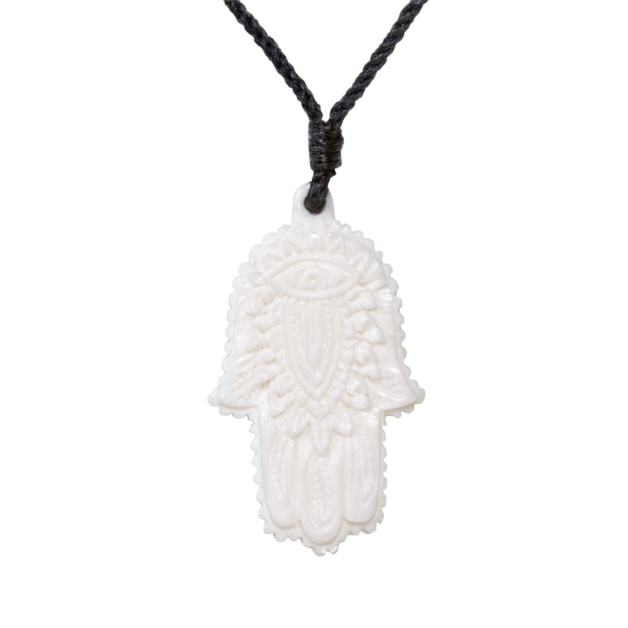 81stgeneration Hand-Carved Bone Large Hamsa Hand Amulet Necklace for Men – Protective Evil Eye Talisman for Protection - Spiritual Boho Jewellery for Men and Women - Hand of Fatima Pendant for Women