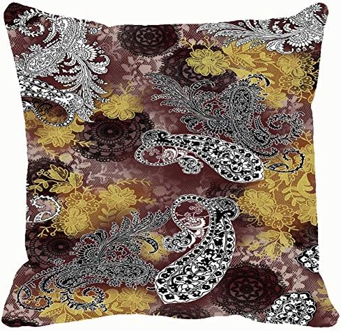 Paisley lace Patchwork Design Throw Pillow Case Square Soft Cushion Cover for Sofa 18x18 inch