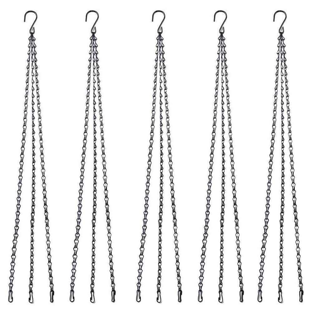 ASelected 5 Pack Hanging Basket Chains 3 Point 20 Inch (52cm) Heavy Duty Black Metal Chain Hangers with 3 Clip Hook for Hanging Plants Flowers Baskets