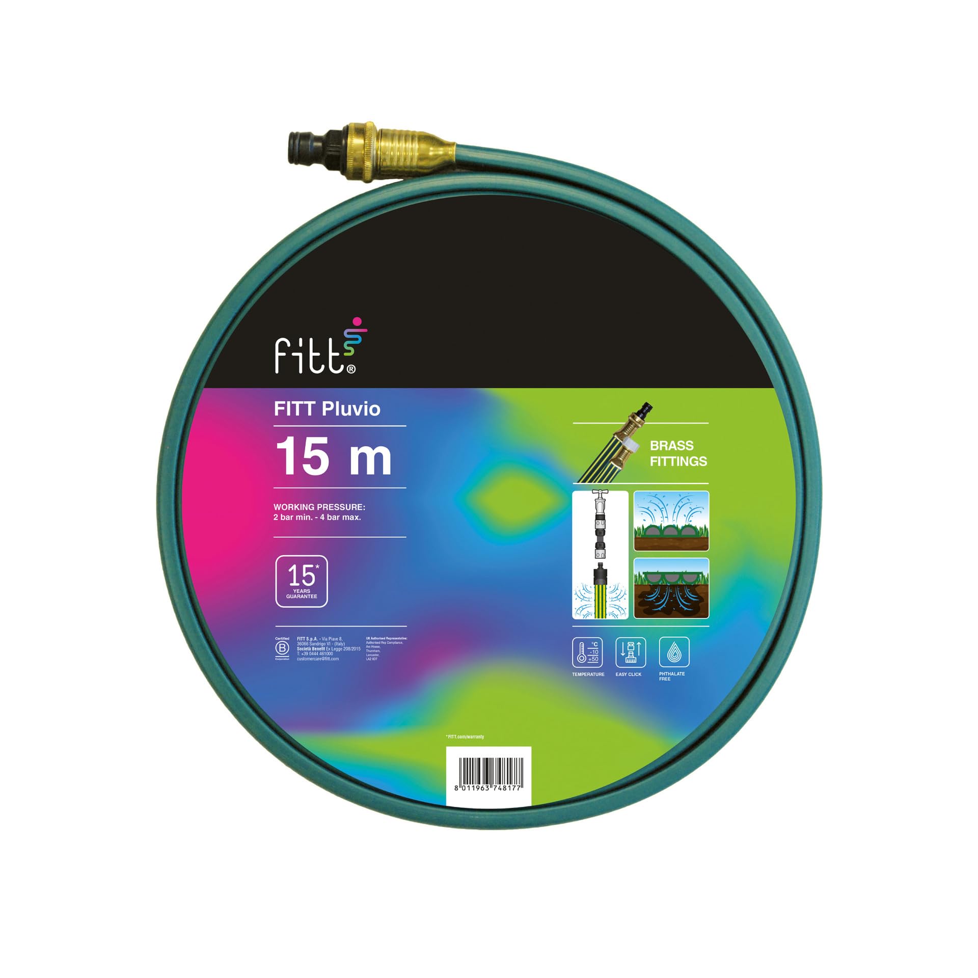 FITT PLUVIO 15 m - Three-way sprinkler hose for jet irrigation and impregnation, for semi-professional use